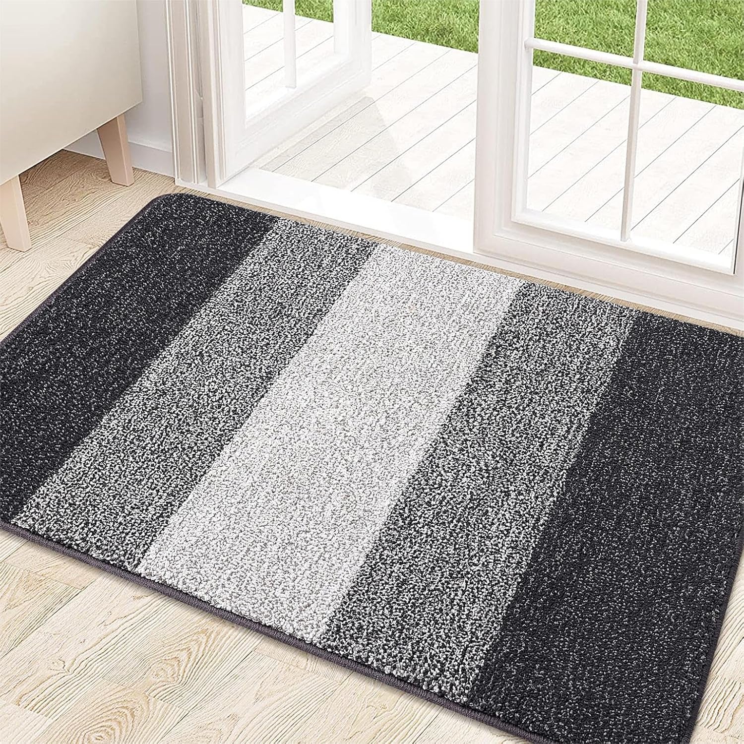 Indoor Outdoor Door Mat, 32X20 Non-Slip Absorbent Dirt Trapper, Low-Profile Washable inside Entrance Front Floor Mat, Sturdy Soft Entry Doormats for Entryway, Grey