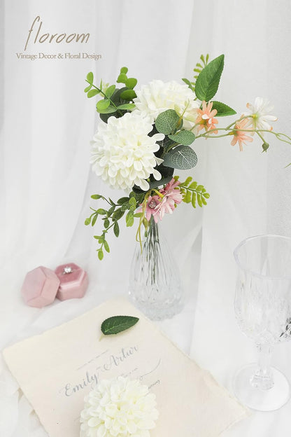 25-Piece Ivory Foam Artificial Dahlia Flowers - Realistic Fake Roses with Stems for DIY Wedding Bouquets, Bridal Shower Centerpieces, Floral Arrangements, and Home Decoration