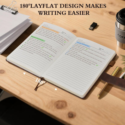 Lined Journal Notebook for Men, Leather Hardcover Notebook with Pen, A5 Journaling Notebooks for Work, 200 Pages 100 GSM Thick College Ruled Diary for Writing, Business, Office 5.75" X 8.38" Brown