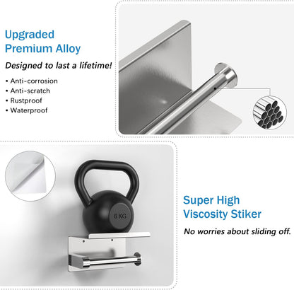 Adhesive Toilet Paper Holder with Phone Shelf, Wall Mounted or Adhesive, Rustproof Toilet Paper Roll Holder- Silver