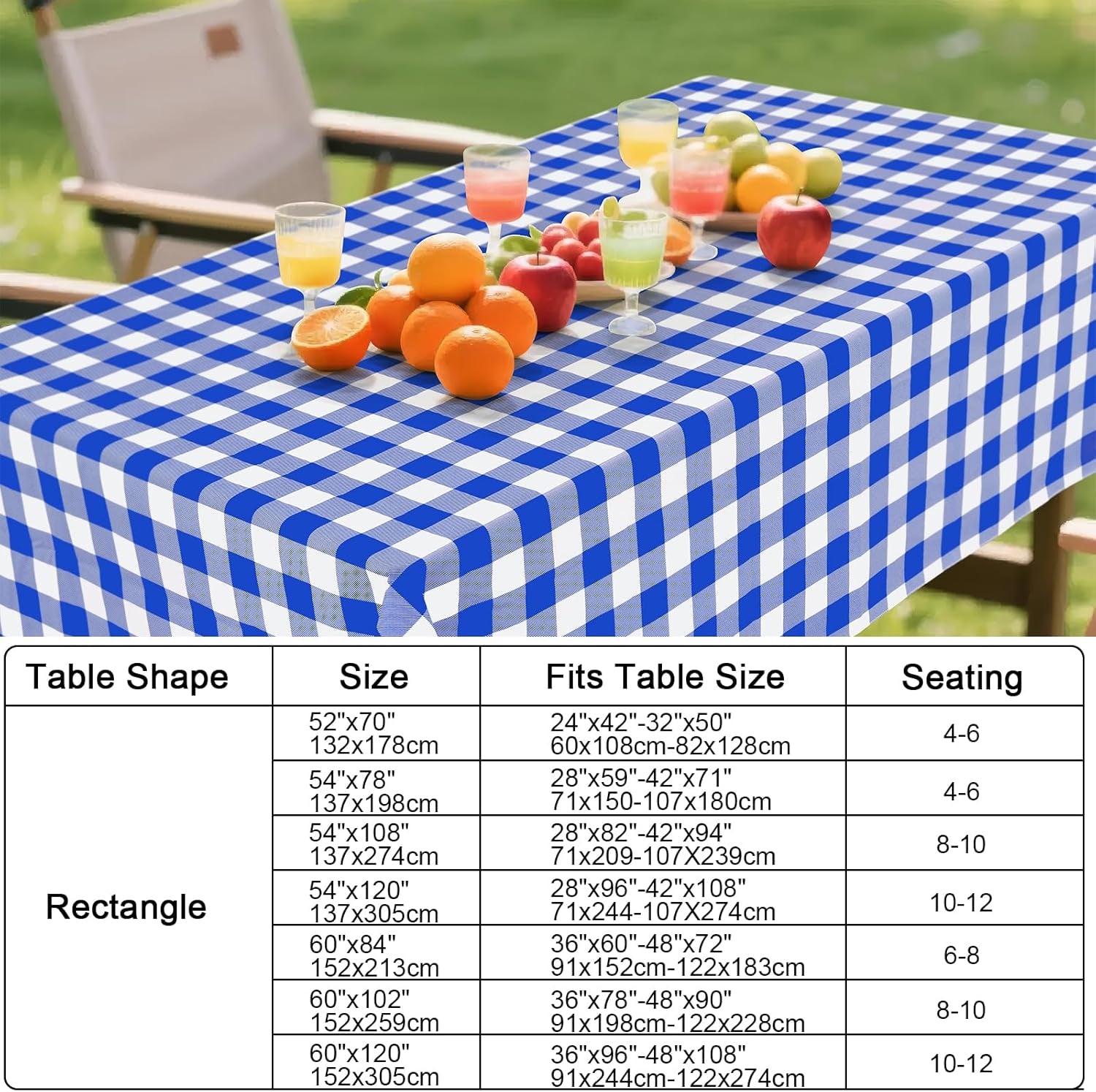 Waterproof Vinyl Rectangle Tablecloth with Flannel Backing, Wipeable Buffalo Plaid Design for Indoor and Outdoor Dining, Blue & White, 60" x 84
