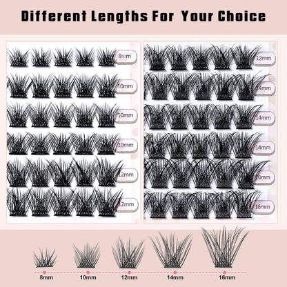 Cluster Lashes with Eyelash Applicator, Individual Lashes Natural Look, 40D DIY Eyelash Extensions with Soft Band, 144Pcs D Curl Long Eyelash Clusters(30D 40D, 8-16MIX)