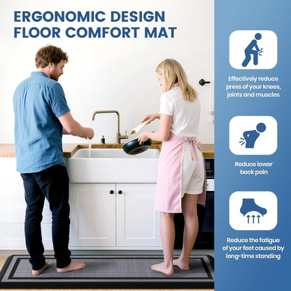 [2 PCS Kitchen Rugs Cushioned Anti-Fatigue Kitchen Mats for Floor Waterproof Kitchen Rug Set Non-Slip Comfort Standing Mat for Office, Sink, Laundry 17.3"×29"+17.3"×47",Black