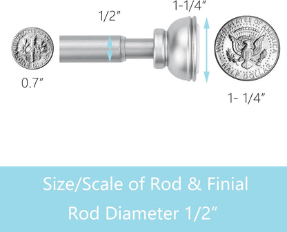 2 Pack Spring Tension Rod, 1/2-Inch Decorative Tension Drapery Rod for Window, Nickle, (17-26 Inches)