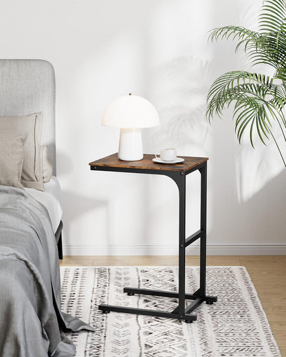 Side Table - C-Shaped Small End Tables for Living Room & Bedroom, Rustic-Style Narrow Couch Table for Small Spaces, Leveling Feet Attached, 15.7"×11.8"×24.0"