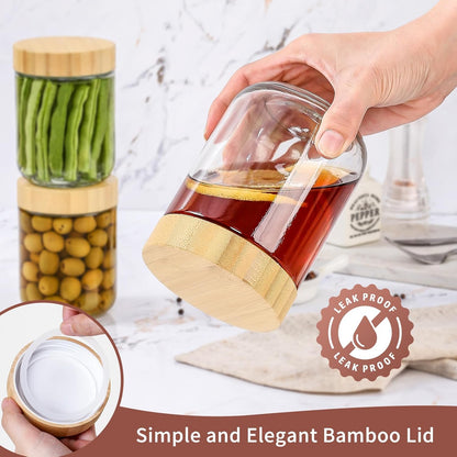 16 oz Glass Storage Jars with Bamboo Lids - 4 Pack Airtight Wide Mouth Containers for Meal Prep, Salads, Chia Pudding, Snacks, Yogurt, Sugar, Spice, and Cereal