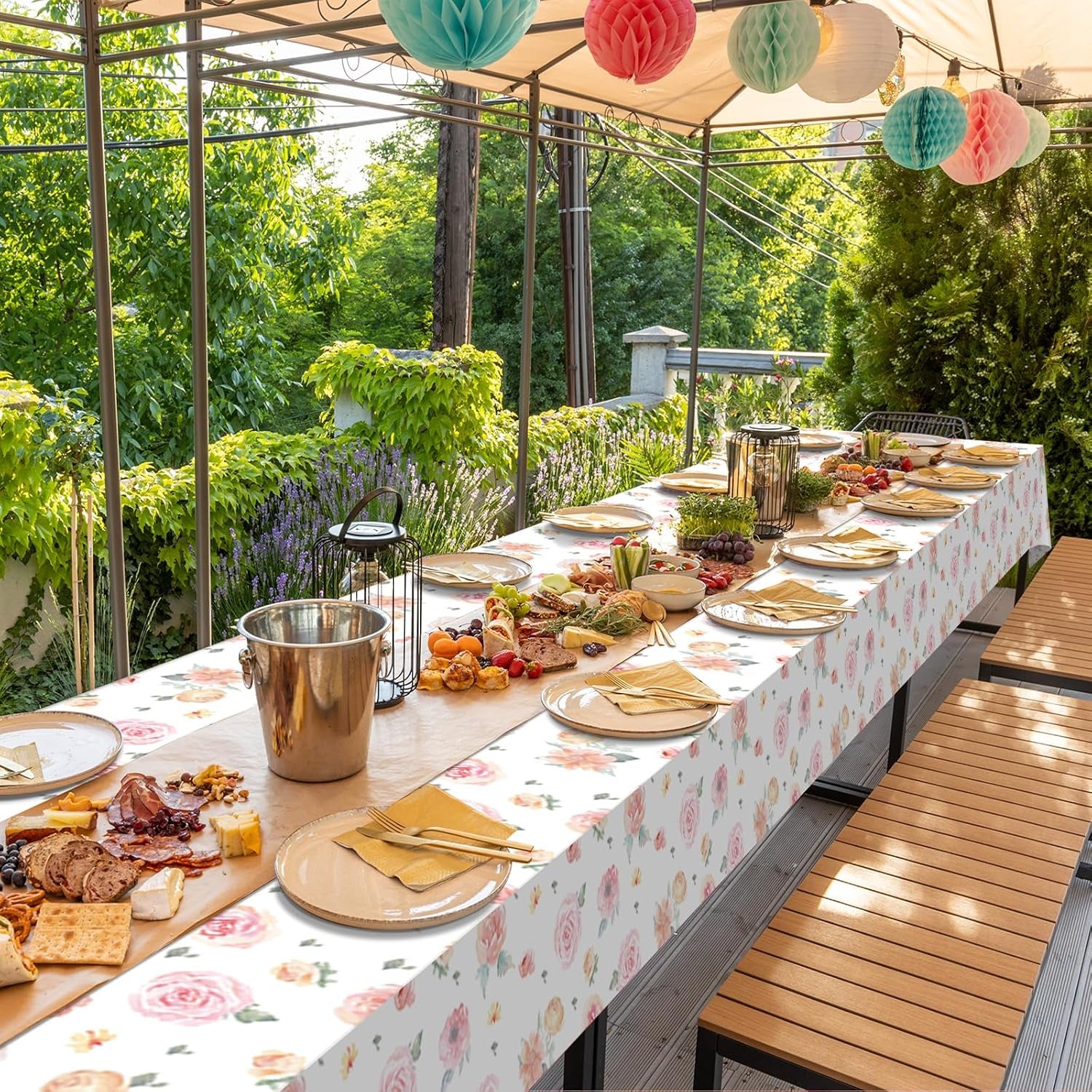 3 Pcs Spring Floral Tablecloth, Pink Wildflower Plastic Disposable Tablecloth Rectangle Table Covers for Easter, Birthday, Wedding, Baby Shower, Tea Party and Mothers Day Decorations,54 X 108 Inch