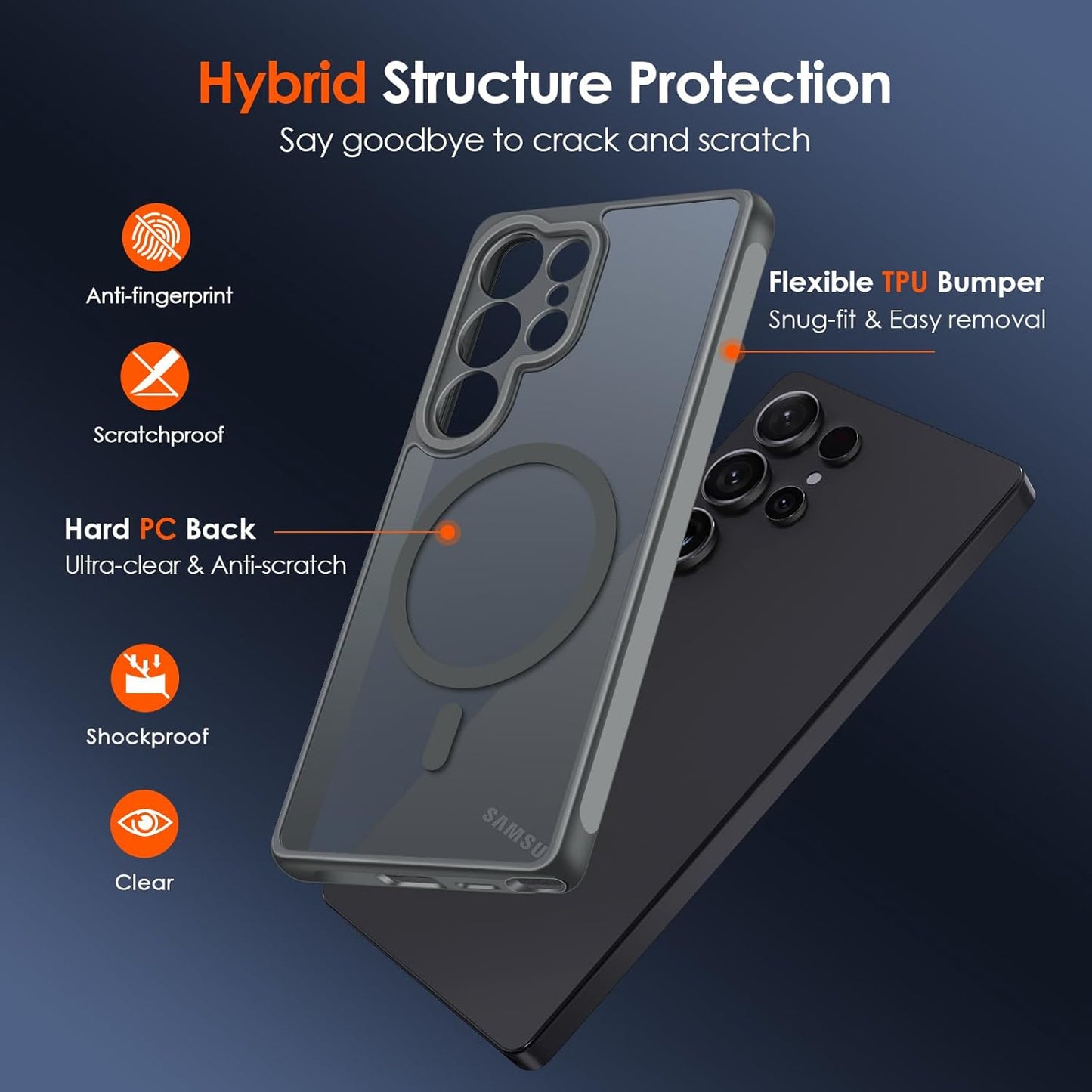 Magnetic Case for Samsung Galaxy S25 Ultra 5G 6.9” [Compatible with Magsafe] [15 FT Military Grade Protection] Magnetic Charger Case Bumper for S25 Ultra, Slim Phone Bumper Cover- Gray