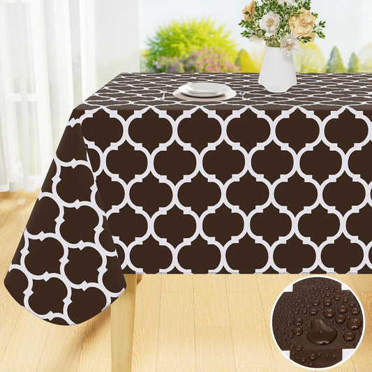 Rectangle Waterproof Vinyl Tablecloth with Flannel Backing, Wipeable and Spillproof for Indoor and Outdoor Use (60" x 84", Coffee)