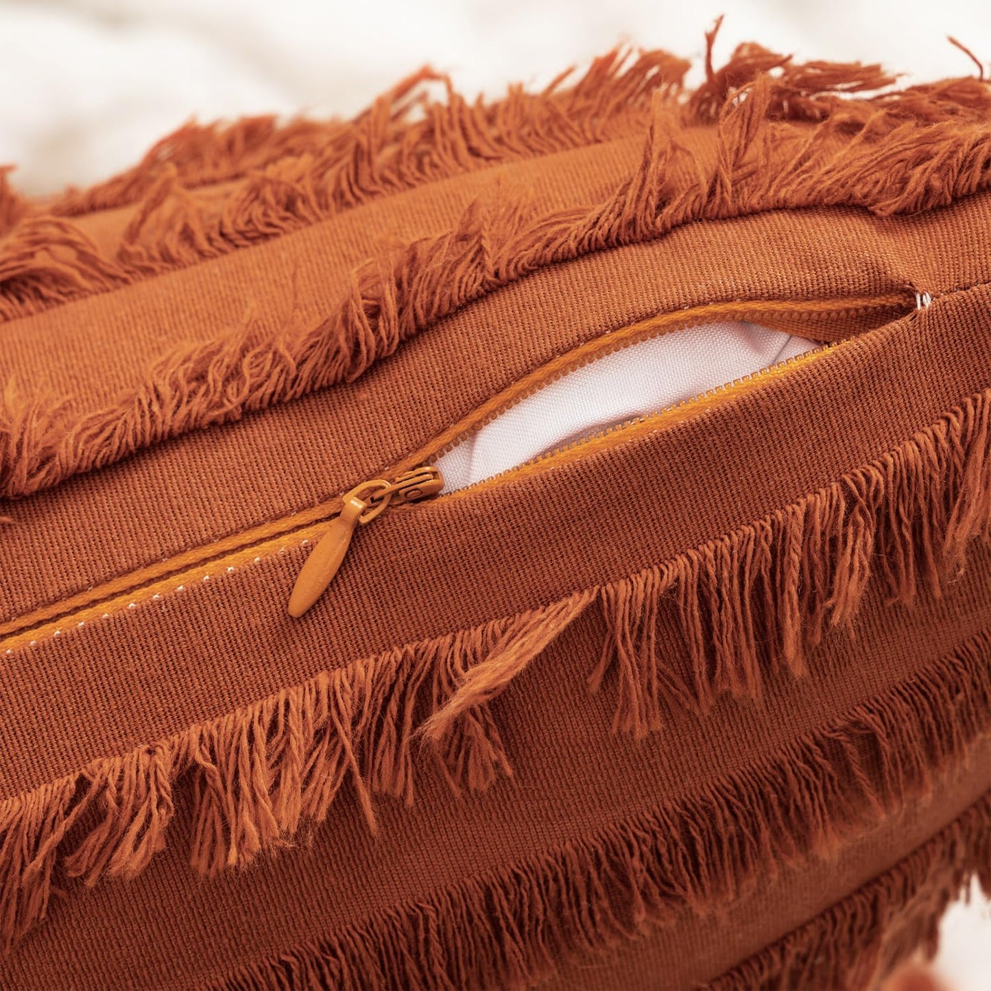 Set of 2 Fall Decorative Boho Throw Pillow Covers Linen Striped Jacquard Pattern Cushion Covers for Sofa Couch Living Room Bedroom 18X18 Inch Rust