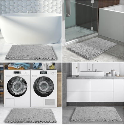 Bathroom Rug Set 2-Piece, Soft Absorbent Quick-Dry Chenille Bath Mats, Machine-Washable, Bathroom Mats for Floor, Tub & Shower, Bath Rugs for Bathroom – 32X20 + 24X17, Grey