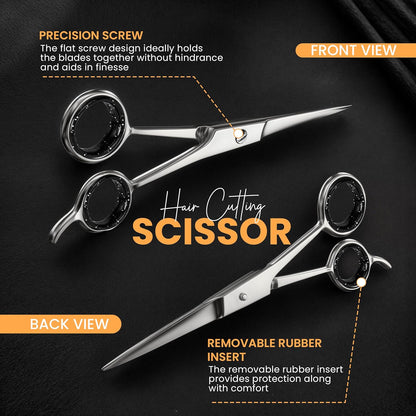 Hair Cutting and Hairdressing Scissors 6.5 Inch, Premium Stainless Steel Shears with Smooth Razor and Sharp Edge Blades for Salons, Men, Women and Kids, Silver