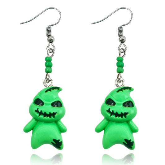 Halloween Skull Dangle Earrings for Women  Gothic Vintage Skeleton Stud Earrings Hypoallergenic Earrings for Sensitive Ears for Girls (Spider Web) (Green Ghost)
