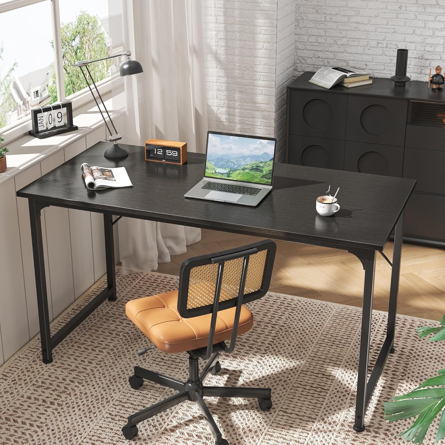 55-Inch Modern Home Office Desk with Sturdy Metal Frame, Ideal for Gaming and Writing, Black Finish
