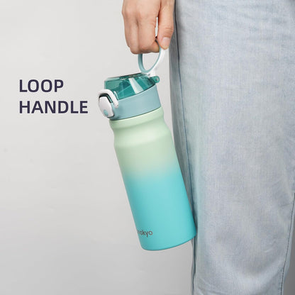 Insulated Water Bottle with Straw and Carry Loop,18 Oz Stainless Steel Double Wall Vaccum Metal Water Flask with Leak-Proof Lid,Mint