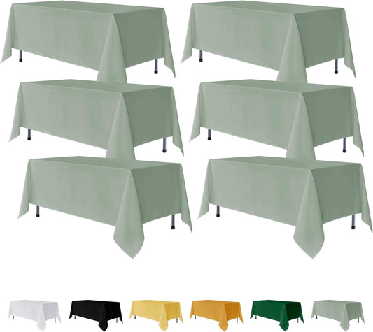 Sage Green Rectangle Tablecloths - 6 Pack, 70 x 120 Inches - Wrinkle and Stain Resistant Polyester Covers for Weddings, Parties, Banquets, and Formal Events