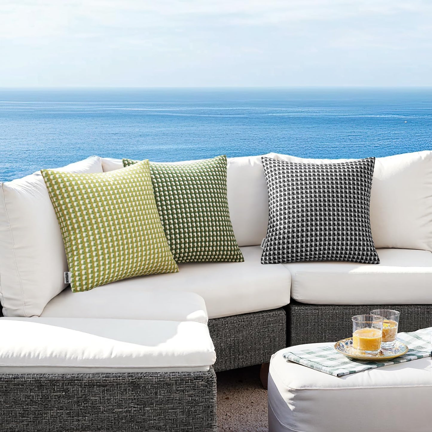 Pack of 2 Outdoor Throw Pillow Covers Decorative Farmhouse Square Waterproof Pillows for Tent Patio Garden Balcony Sofa, 12X20 Inch Green