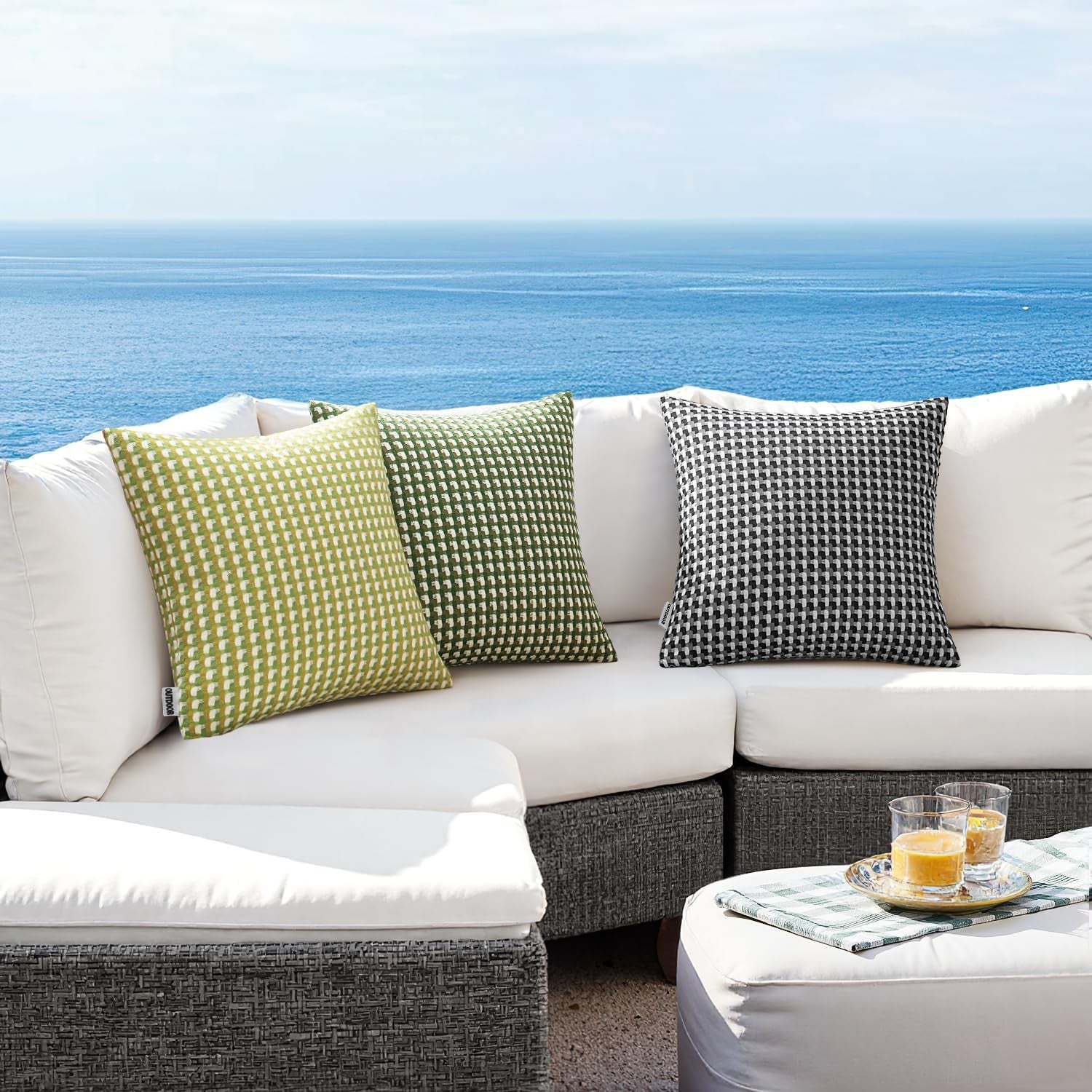 Pack of 2 Outdoor Throw Pillow Covers Decorative Farmhouse Square Waterproof Pillows for Tent Patio Garden Balcony Sofa, 12X20 Inch Green