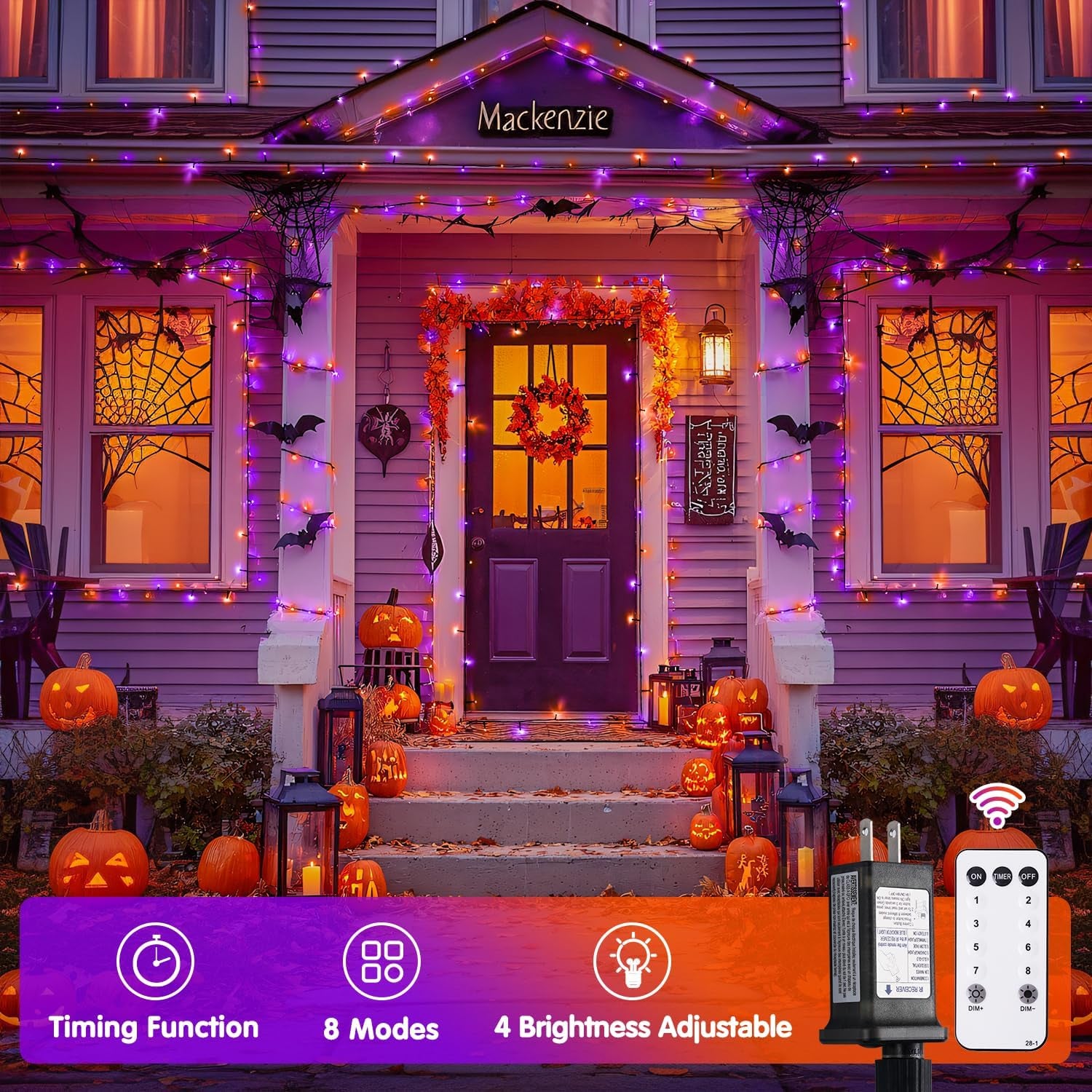 Orange and Purple Halloween Lights: 132Ft 400 LED String Lights Plug in - Halloween Lights Indoor Outdoor for Yard Tree Porch