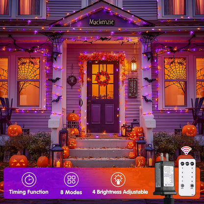 Orange and Purple Halloween Lights: 132Ft 400 LED String Lights Plug in - Halloween Lights Indoor Outdoor for Yard Tree Porch