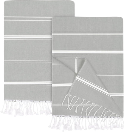Pack of 2 Turkish Beach Towel (40X72 Inches), Oversized 100% Cotton Sand Free Lightweight Absorbent Quick-Dry Beach Blanket, Extra Large Turkish Bath Towels for Travel (Cool Grey)