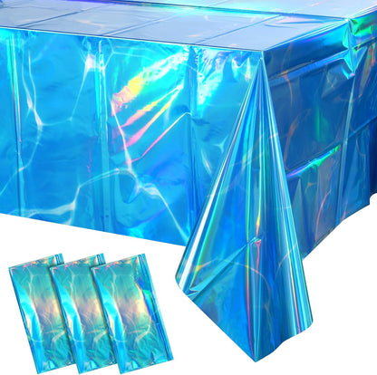 3 Pack Ocean Tablecloths Iridescent Plastic Disposable Table Cloth Rectangle Water Wave Table Covers for under Sea Ocean Pool Beach Party Decorations, 54 X 108Inch