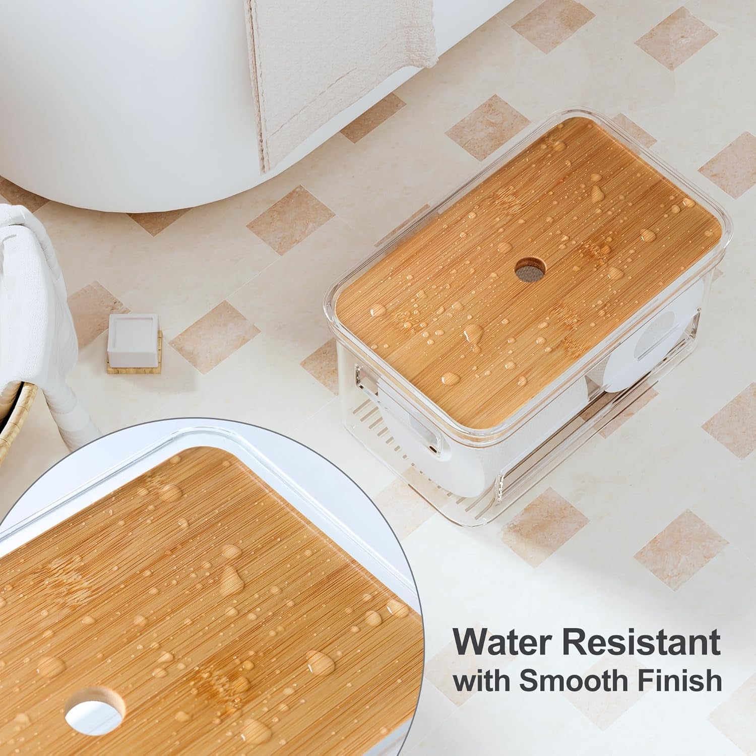 Pantry Organizers and Storage, Acrylic Clear Trash Bag Holder, Kitchen Paper Holder Stackable Toilet Tissue Storage with Bamboo Lid