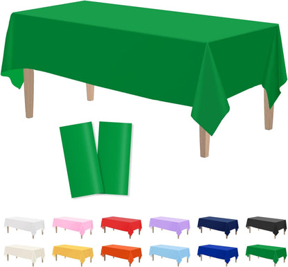 2PCS Green Plastic Tablecloths 54 X 108 Inch, Disposable Table Cloths Rectangle Party Table Covers
