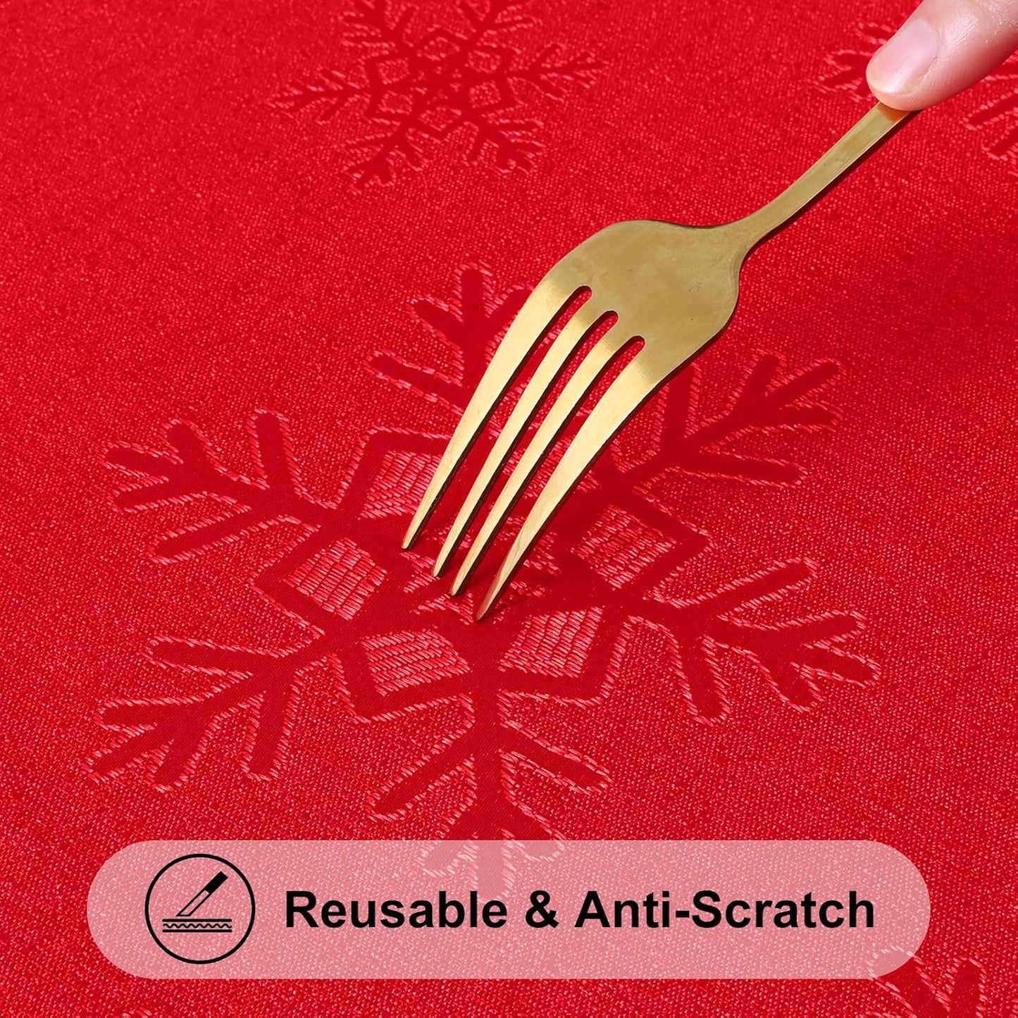 Rectangle Christmas Tablecloth 60X84 Inch, Waterproof Damask Table Cloth, Snowflake Patterns Fabric Table Covers for Christmas Dinner, and New Year Celebration, Red