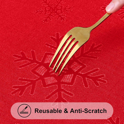 Rectangle Christmas Tablecloth 60X84 Inch, Waterproof Damask Table Cloth, Snowflake Patterns Fabric Table Covers for Christmas Dinner, and New Year Celebration, Red