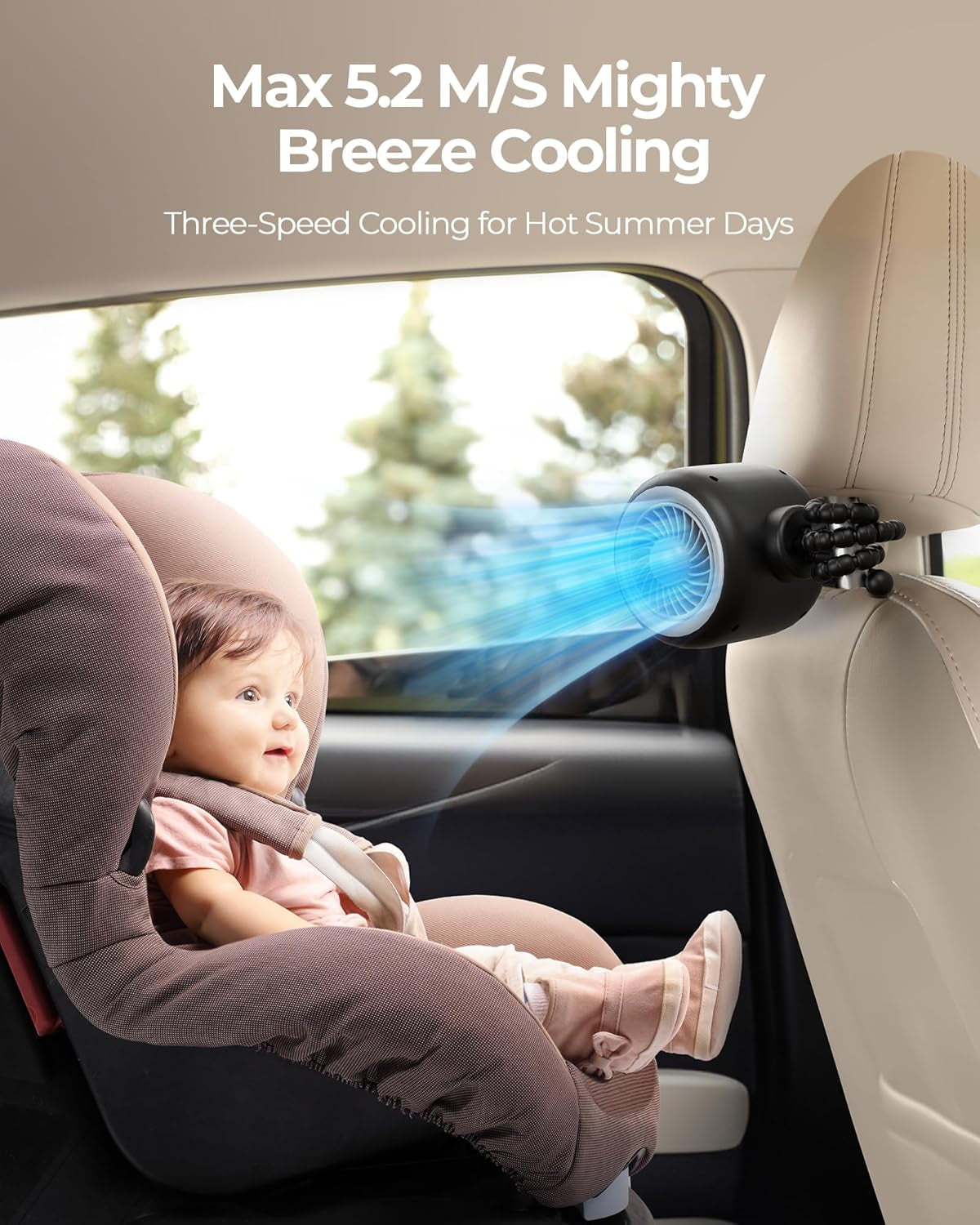 Portable Stroller Fan with Flexible Tripod, Car Seat Fan Clip-On for Infant, Rechargeable Battery Operated Fan with 3 Speeds, Baby Travel Gear for Outdoor Camping, Tent, Crib, Bike, Treadmill