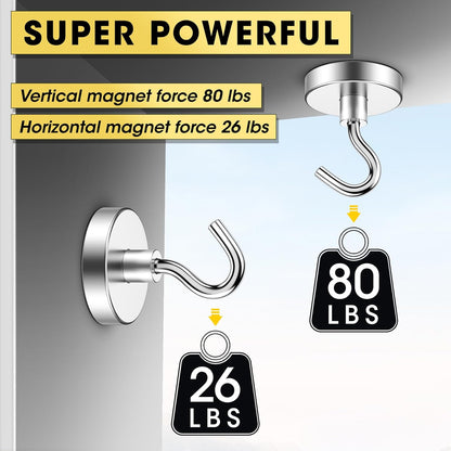 Heavy-Duty Magnetic Hooks - 80 lbs Capacity, Super Strong for Cruise Cabins, Refrigerators, Classrooms, and Grills (Silver, Pack of 10)