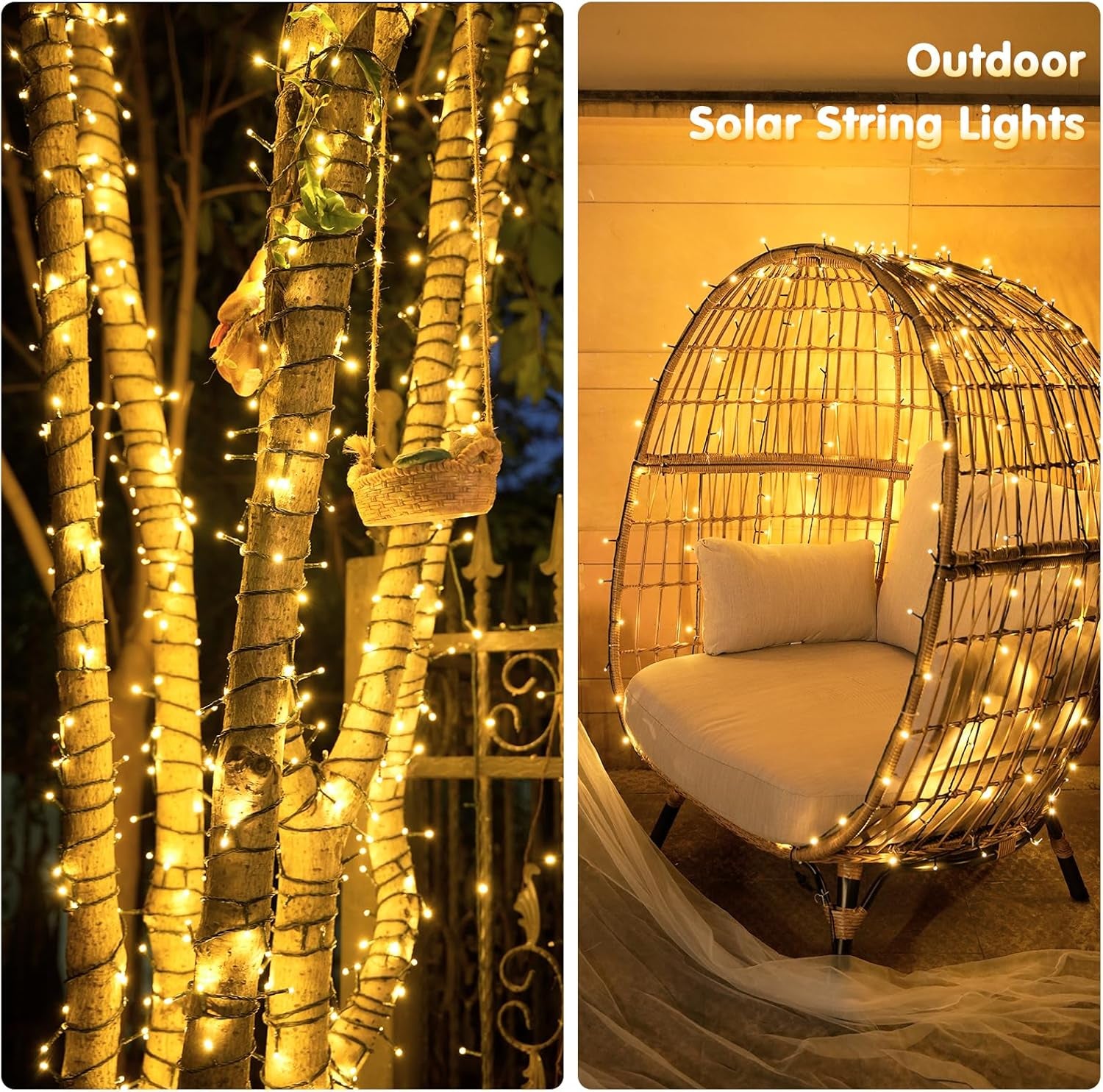 Solar String Lights Outdoor Waterproof, Total 66 FT 200 LED Solar Twinkle Lights Outdoor, Solar Christmas Light for outside Tree Garden Yard Decor(Warm White)