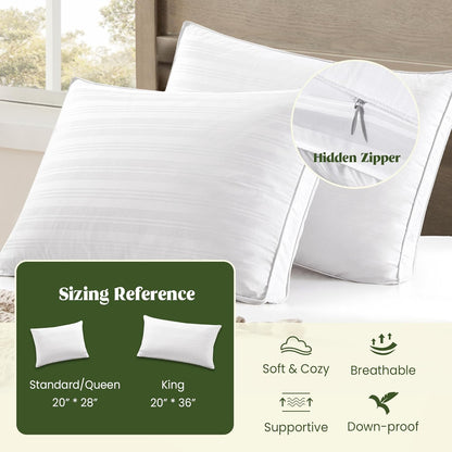 ® Goose Feathers and down Pillows with Gusseted 2 Outer Protectors, Cotton Fabric, White, Standard/Queen Size, Set of 2