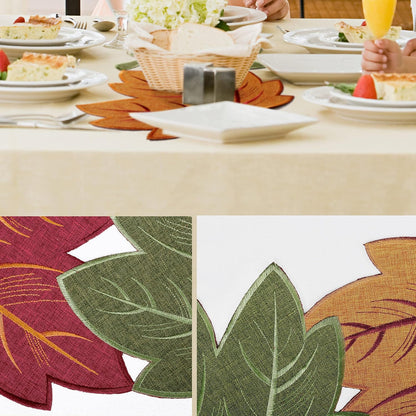 Thanksgiving Leaves Table Runners, Fall Decor for Home, 13 Inch X 36 Inch, Embroidered Harvest Maple Leaf Decoration for Autumn, Farmhouse Centerpieces with Applique Red Green Orange Leaves