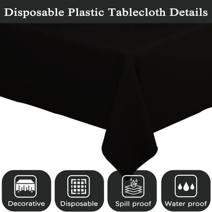 6 Pack Black Tablecloths Disposable Table Covers 54" X 108" Table Cloths for BBQ Birthday Picnic Bridal Shower Engagement Wedding Plastic Table Cloths for Parties