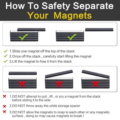 Waterproof Strong Neodymium Bar Magnets, Powerful Rare Earth Magnets with Epoxy Coating and Double-Sided Adhesive for Shower Door, Fridge, Scientific, Office Etc,60X 10X 3 Mm, Pack of 4