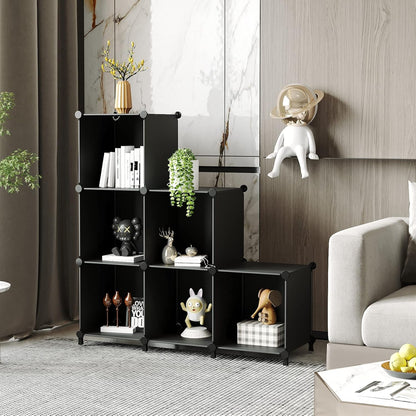 Cube Storage Organizer, Storage Cubes Shelves Bookshelf, 6 Cube Closet Organizers and Storage, DIY Stackable Plastic Clothes Organizer Shelving for Bedroom, Home, Black