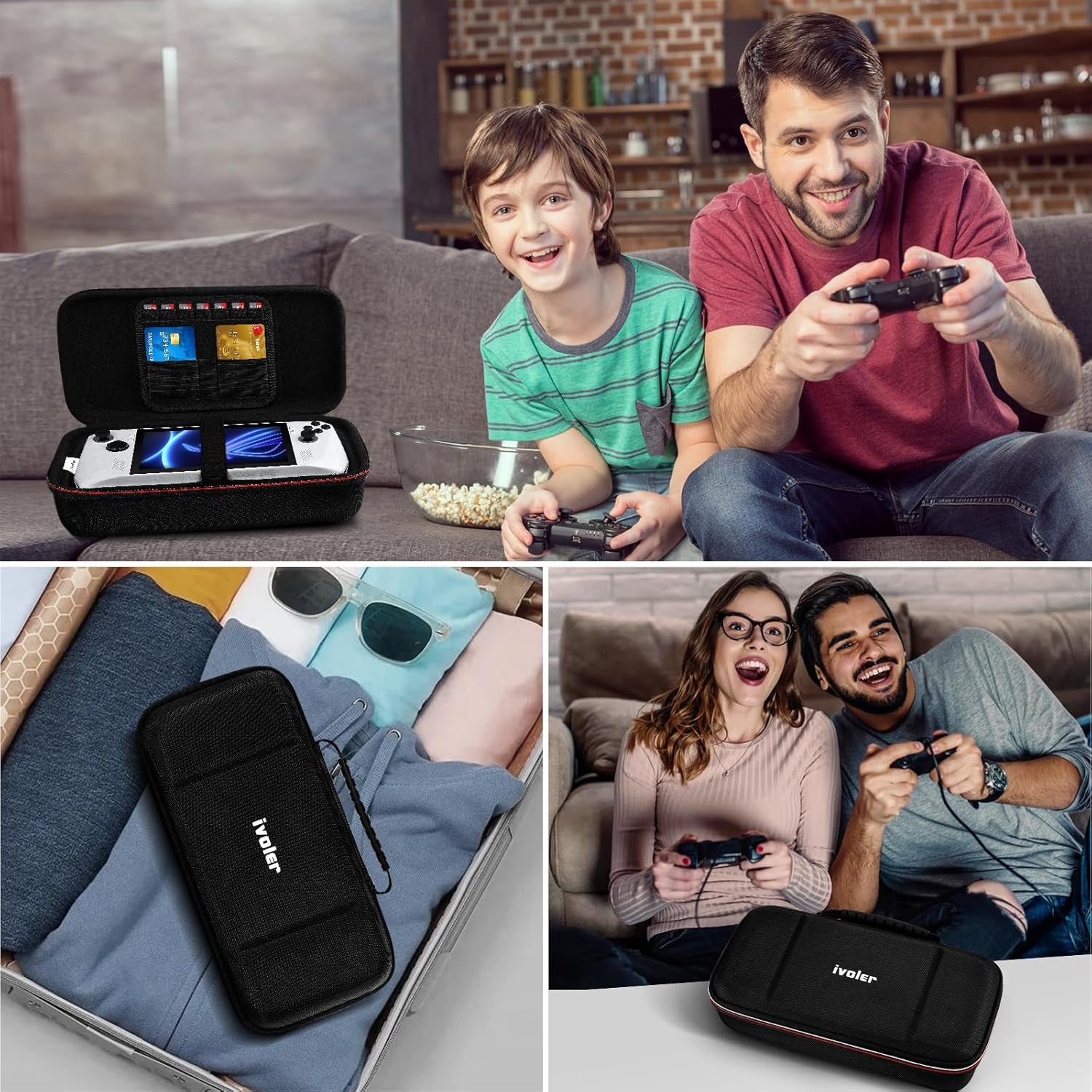 Carrying Case for Nintendo Switch 2 (2025)/Asus Rog Alloy 7''2023/Asus Rog Ally X 2024, Portable Hard Shell Pouch Travel Bag, Built-In Gaming Charger Dock Storage, Holds Game Cartridge - Black