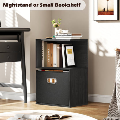 S Nightstand with Charging Station, 3 Tier Open End Table with Drawer, Wood Bedside Table with Storage for Living Room/Bedroom/Small Space, Black Oak