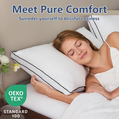 Pillows Queen Size Set of 2, Soft and Supportive 3D down Alternative Bed Pillow for Sleeping 2 Pack White, Luxury Hotel Quality Gusseted Bedding Pillow for Back, Stomach or Side Sleepers 18X28