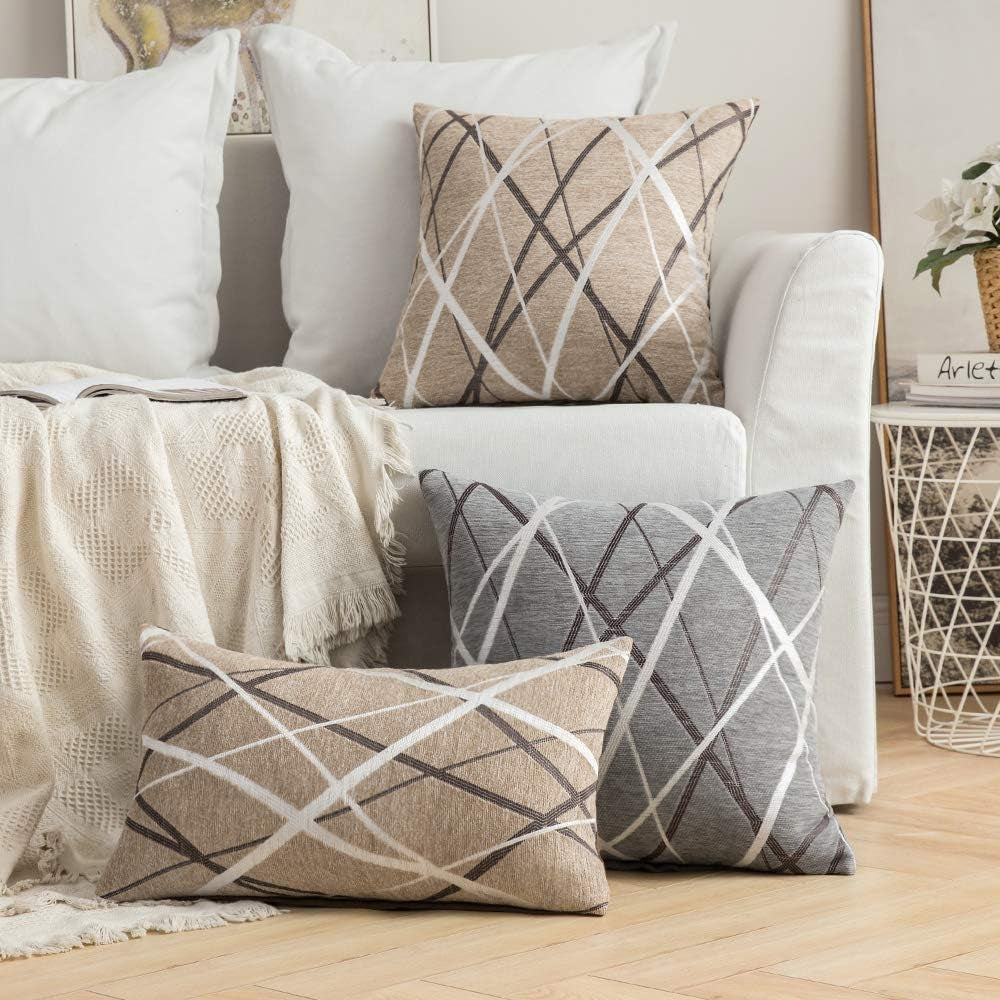 Pack of 2 Decorative Throw Pillow Covers Woven Textured Chenille Cozy Modern Concise Soft Grey Square Cushion Shams for Bedroom Sofa Car 18 X 18 Inch
