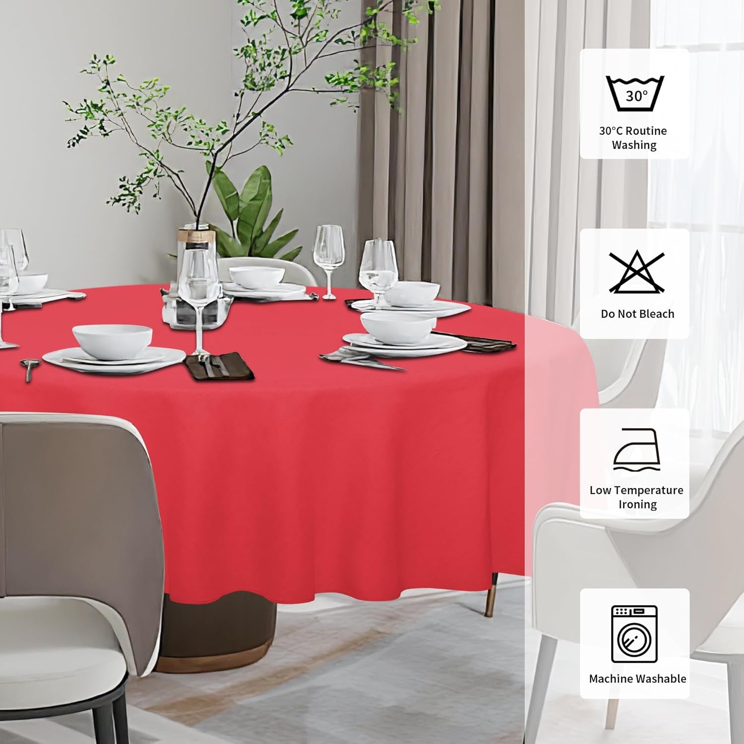 Faux Linen Waterproof Spill-Proof Tablecloth Stain Resistant round Table Cloth Wrinkle Free Decorative Fabric for Kitchen, Dining, Party, Weddings, Restaurants (70 In-Round, Red)