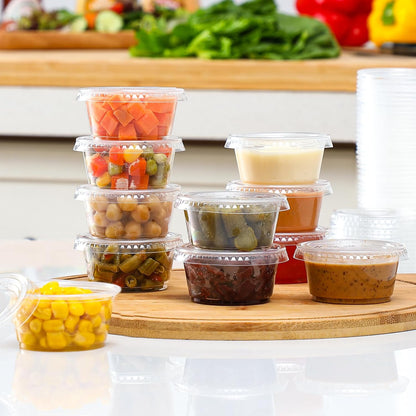 60 Sets - 2 Oz Jello Shot Cups, Portion Cups with Lids, Small Plastic Containers with Lids, Airtight and Stackable Souffle Cups