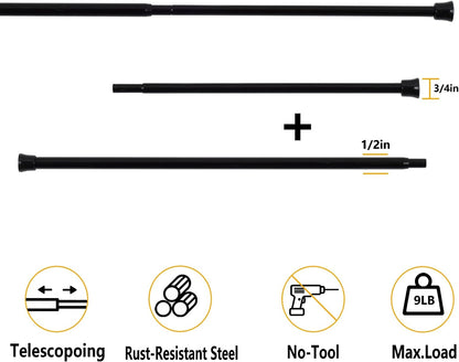 2Pcs Tension Curtain Rod Adjustable 28-40 Inch, Small Tension Rods No Drill, Expandable Spring Loaded Tension Rods for Window (Black)