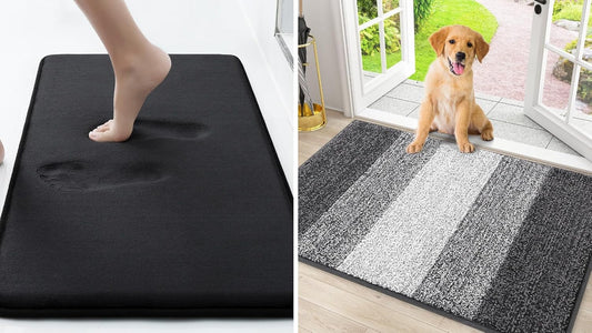 Bath Rug and Dog Door Mat Set, Memory Foam Bath Rug (Black 24X16) and Dog Door Mat for Muddy Paws (Grey 30X20)