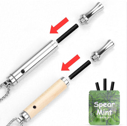 Quit Smoking Breathing Necklace Wooden - Flavored Stress Breathing Necklace Stop Smoking for Women - Fidget Breathlink for Men Meditation Breathe Anxiety Whistle Necklaces Shift Breathlace