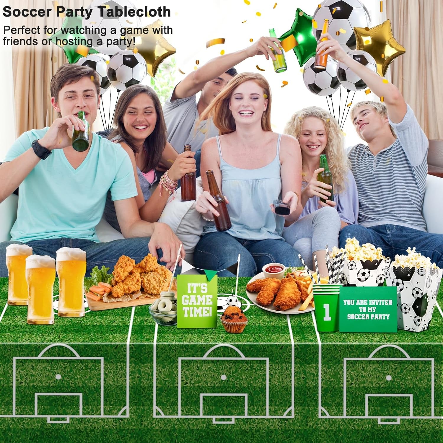 2 Pack Soccer Plastic Tablecloth Soccer Party Decorations Soccer Grass Disposable Rectangle Table Cover for Soccer Theme Birthday Party Decoration 54 X 108 Inch
