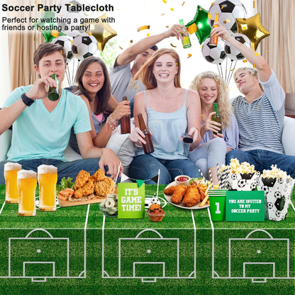 2 Pack Soccer Plastic Tablecloth Soccer Party Decorations Soccer Grass Disposable Rectangle Table Cover for Soccer Theme Birthday Party Decoration 54 X 108 Inch