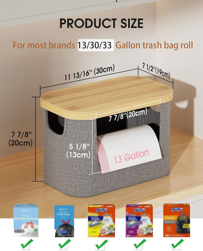Stackable Trash Bag Dispenser with Bamboo Lid, Large Garbage Bag Dispenser Holder for 4-33 Gal Bags, Organizers and Storage for under Sink Organizer, Kitchen Countertop, Laundry Room